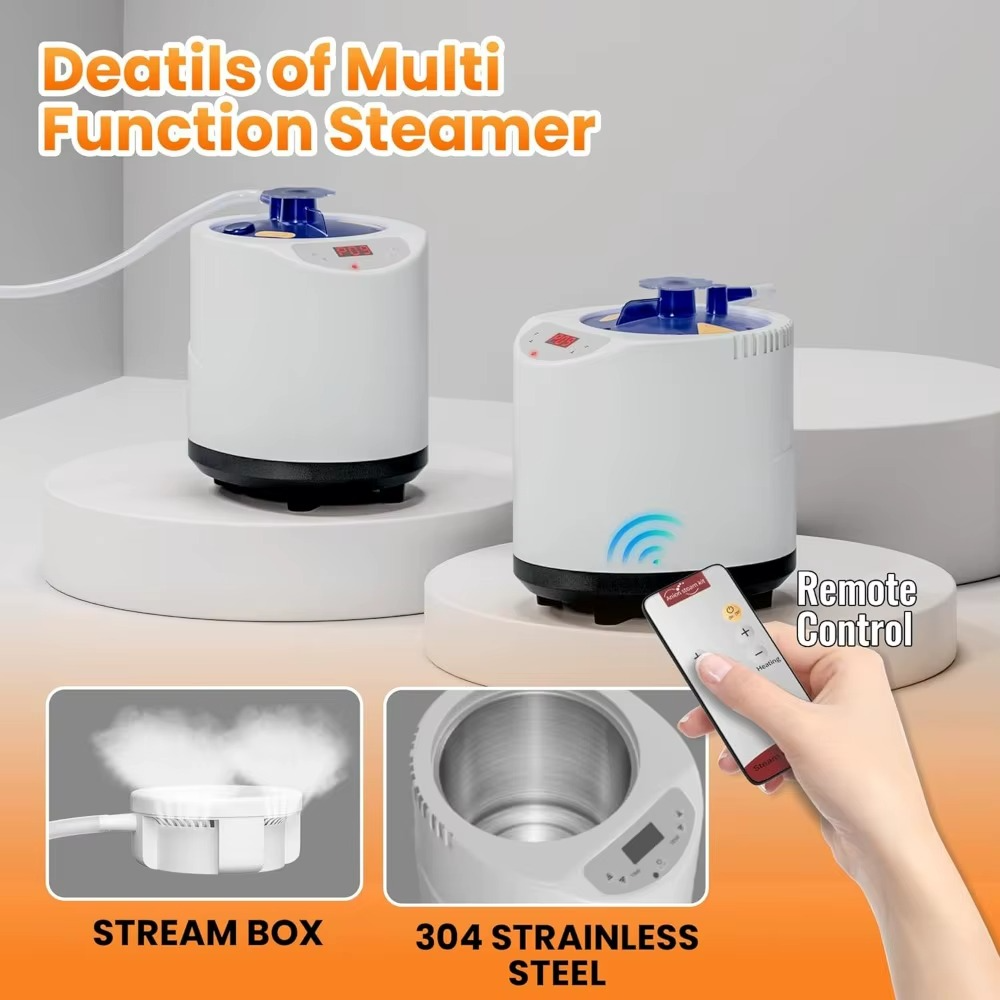 2-person steam sauna with remote featuring a stainless steel steam box and user-friendly controls