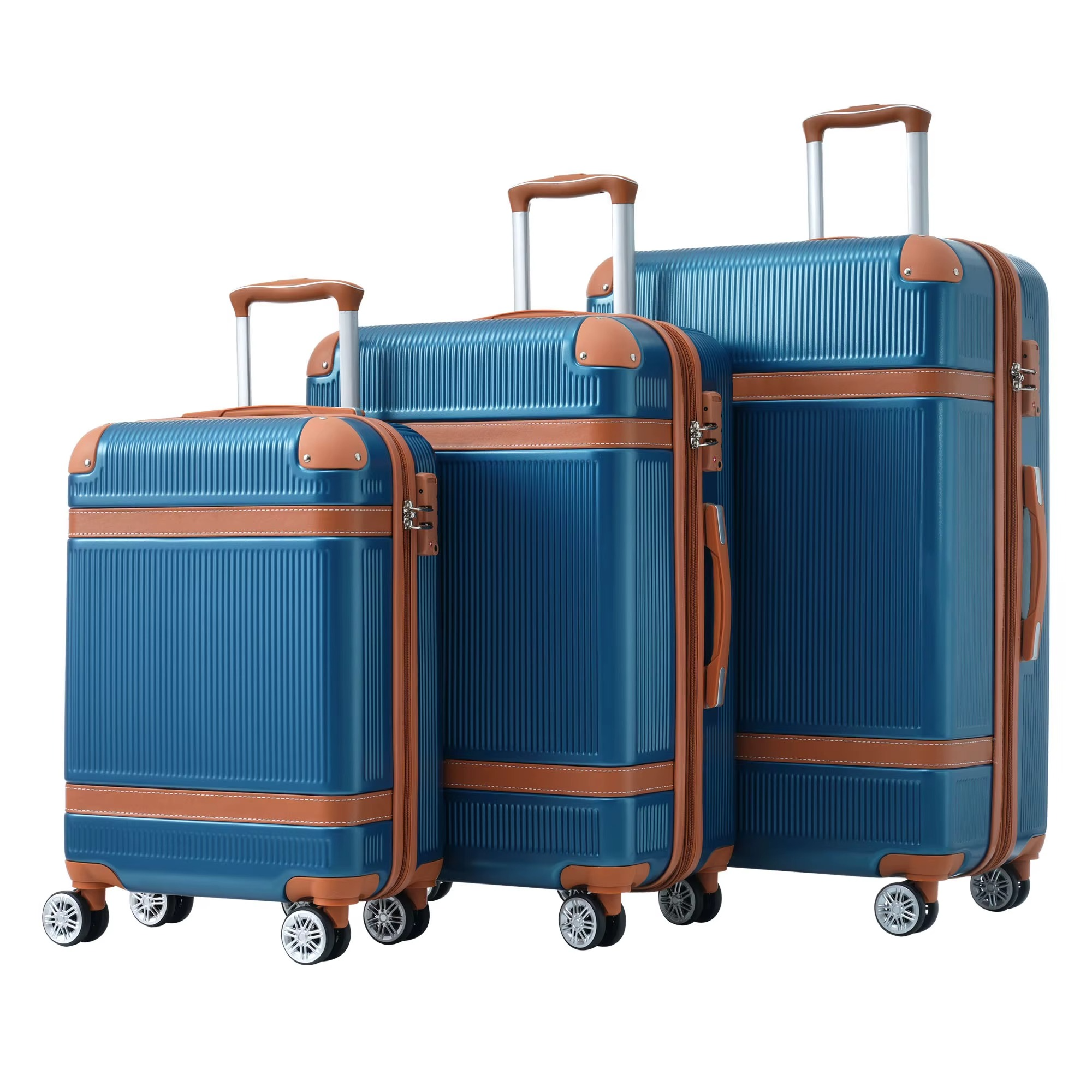 Magazaw 3-piece luggage set with spinner wheels in blue, perfect for travel convenience and organization