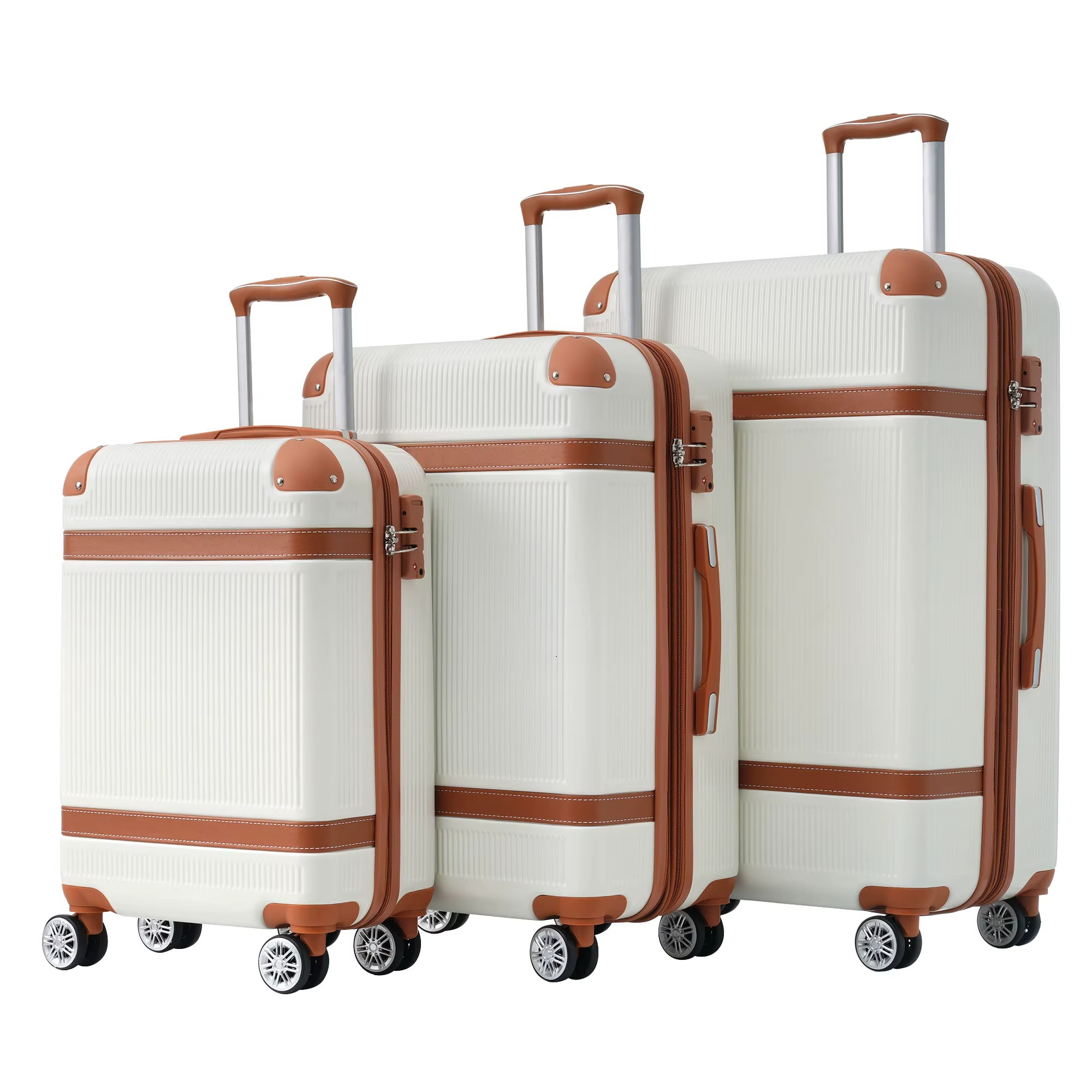 Magazaw 3-piece luggage set with spinner wheels in stylish white and brown design for easy travel
