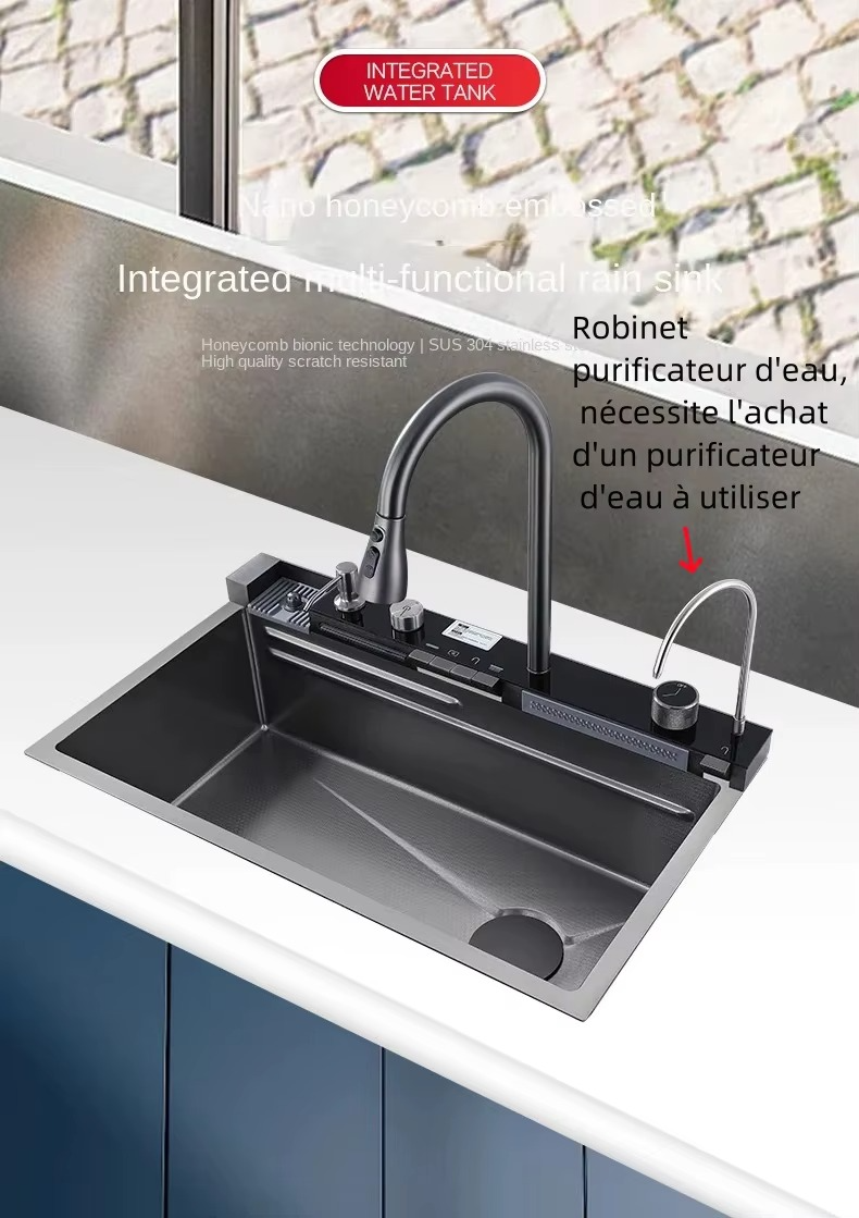Magazaw 304 stainless steel kitchen sink with integrated multi-functional faucet and water tank