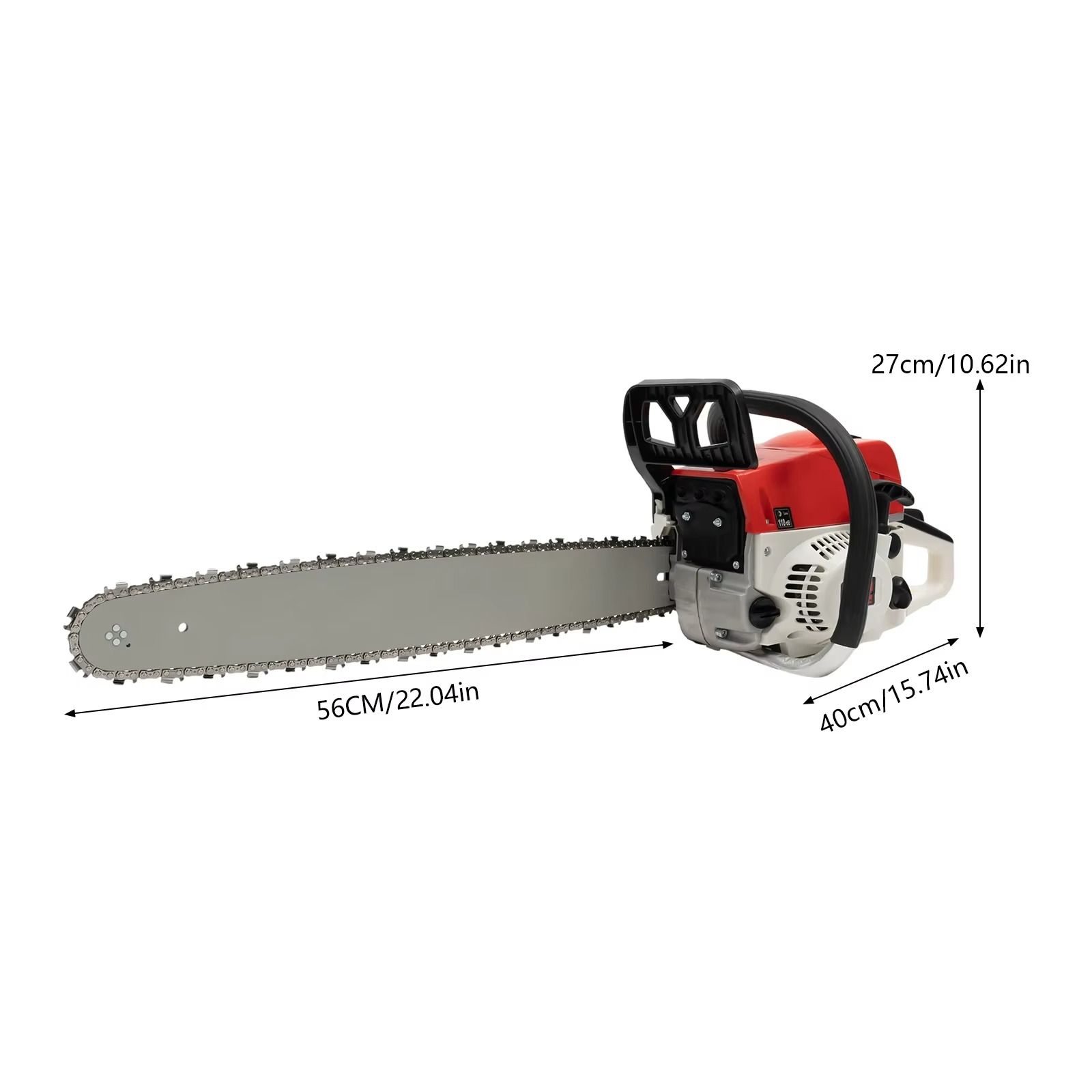 52cc petrol chainsaw with a 56cm bar, perfect for heavy-duty cutting and logging tasks