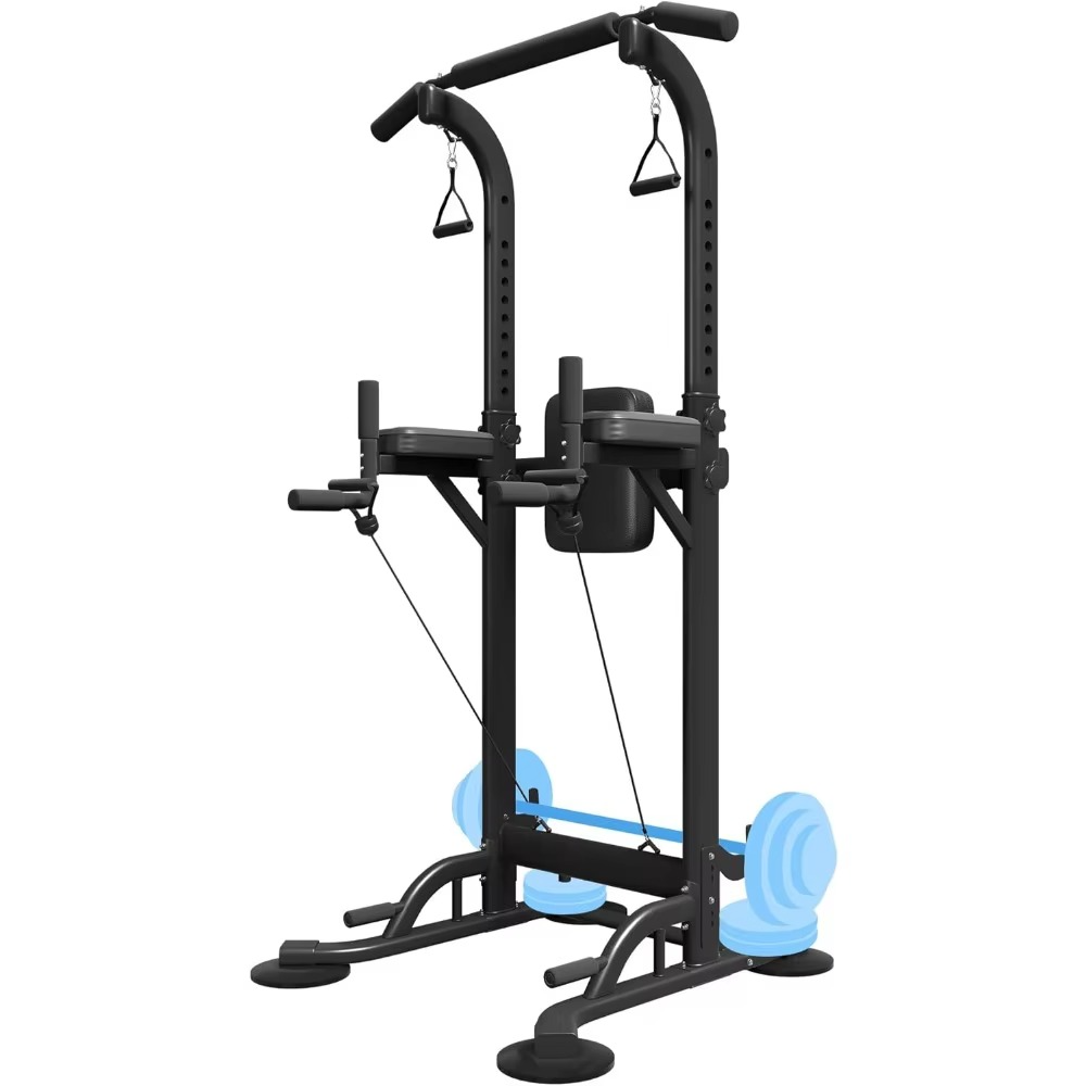Magazaw adjustable power tower home gym with pull-up bars and resistance cables for versatile workouts