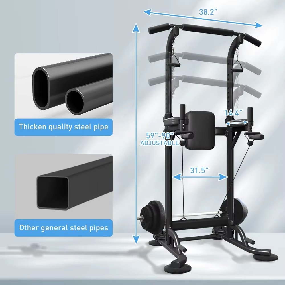 Magazaw adjustable power tower home gym with thick steel construction and adjustable height for versatile workouts