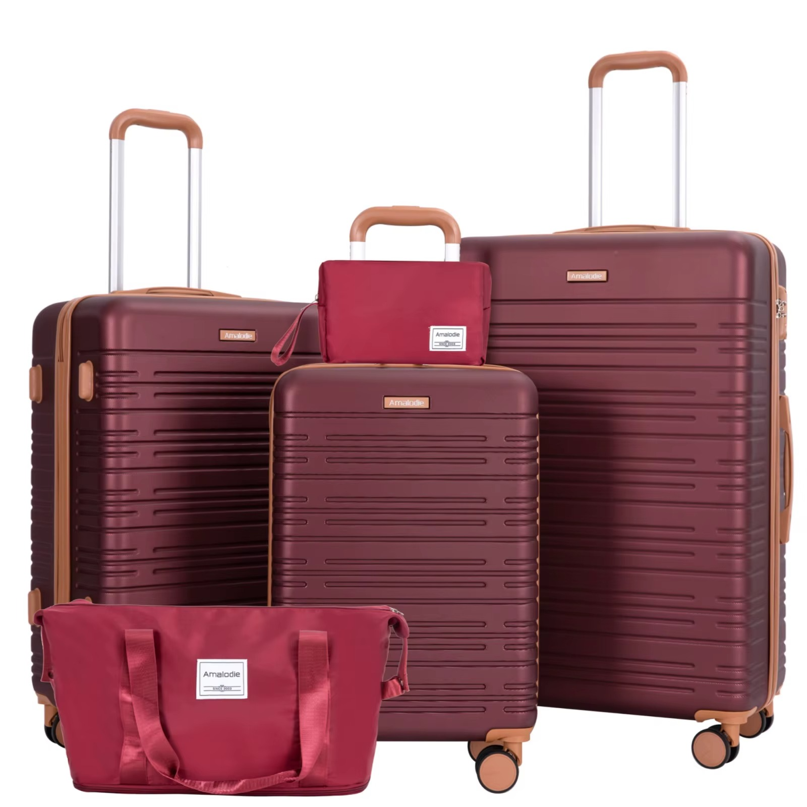Magazaw 5-piece luggage set in burgundy with smooth wheels and stylish design for easy travel