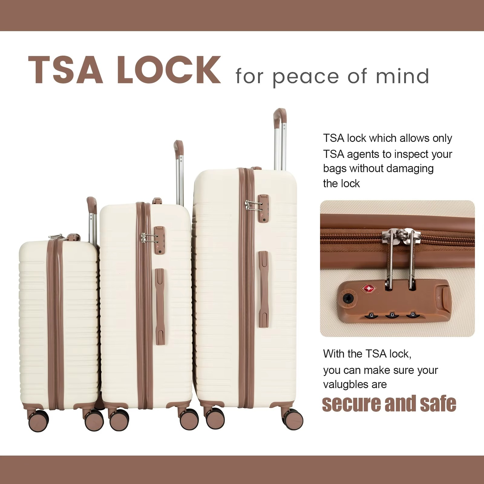 5-piece luggage set with TSA lock for secure travel and easy bag inspection by agents