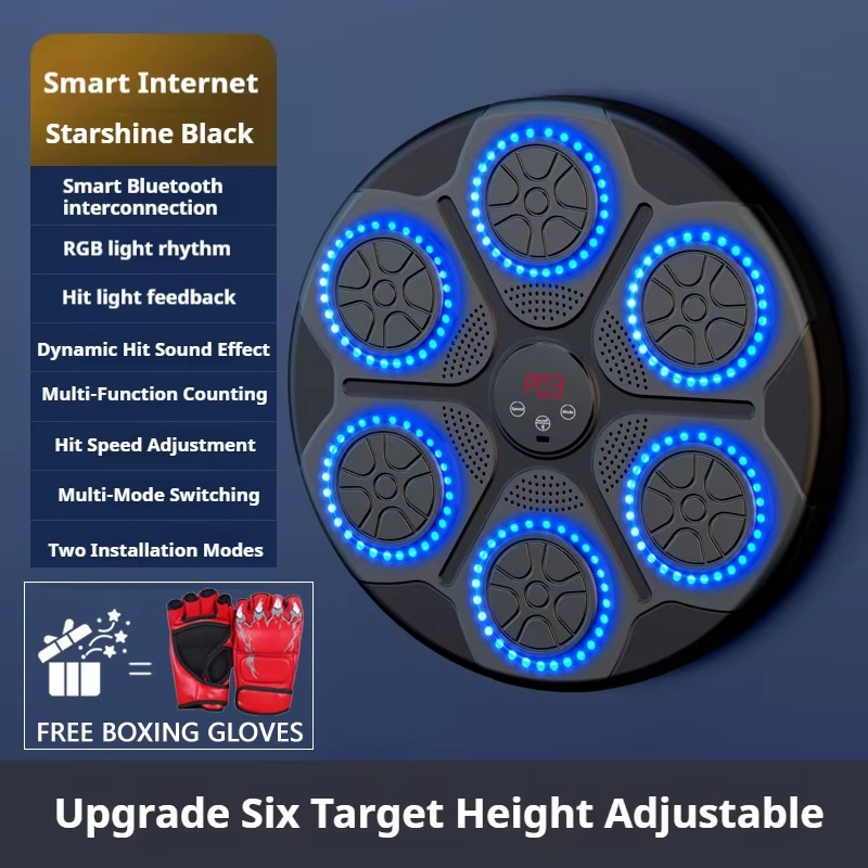 Magazaw Bluetooth boxing trainer with adjustable height, dynamic sound effects, and LED rhythm lights