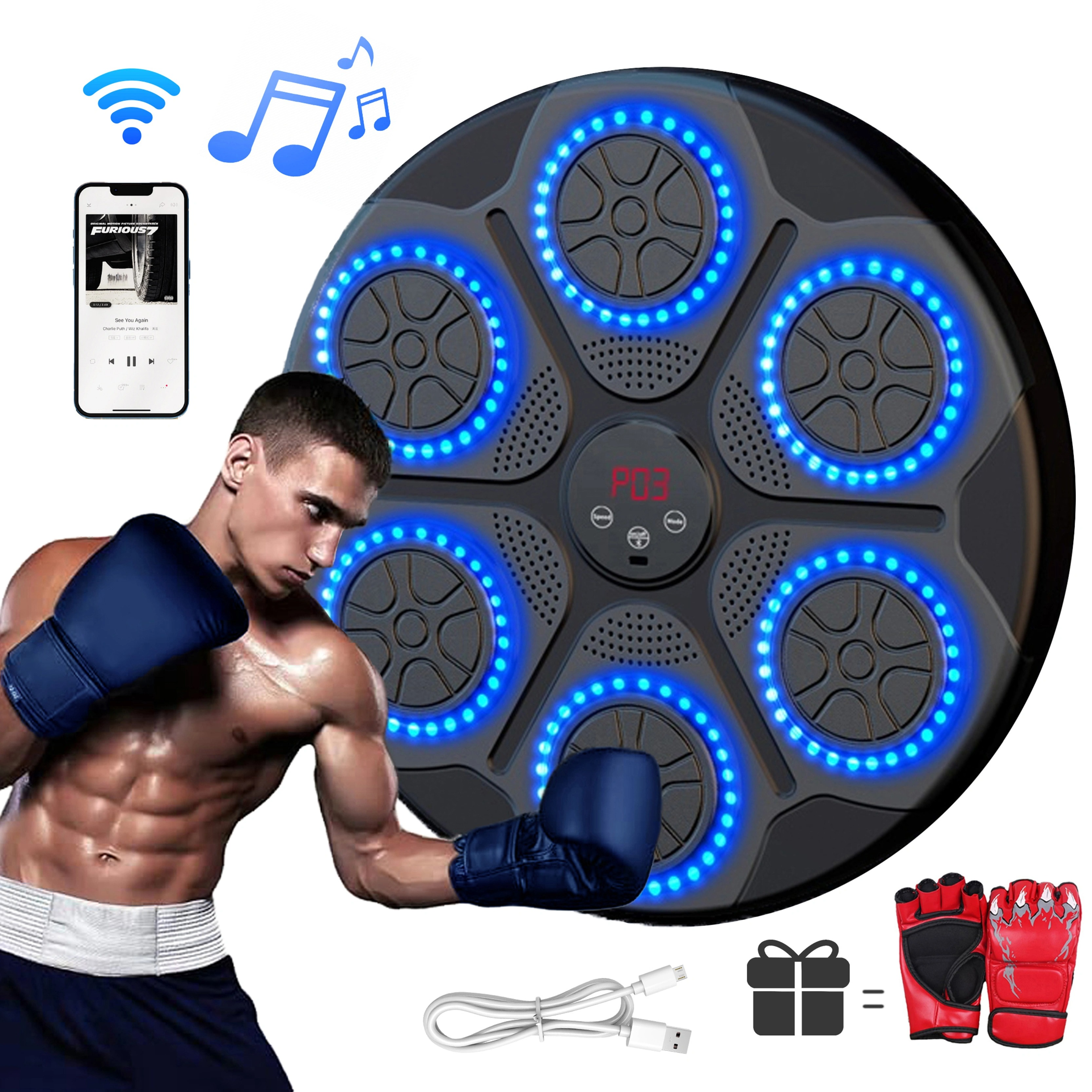 Magazaw Bluetooth boxing trainer with LED lights for interactive workouts and music integration