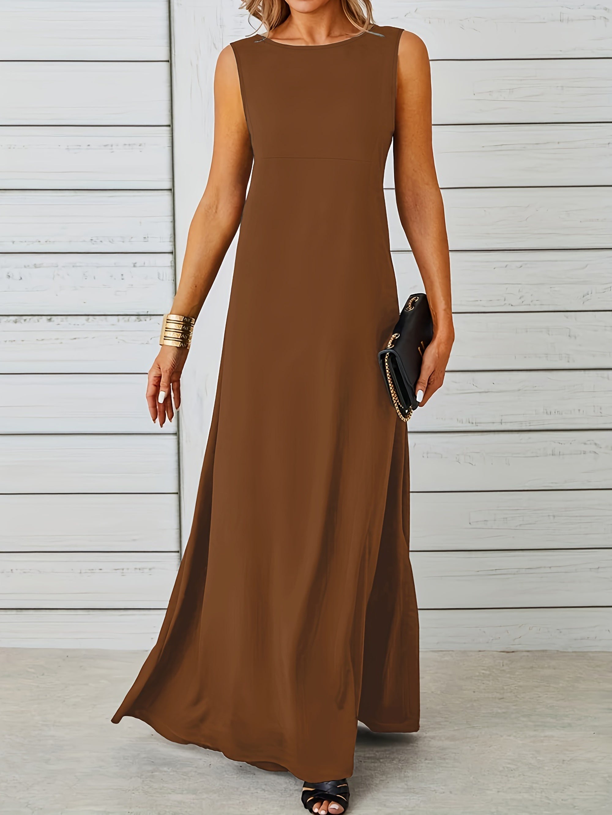 Voocci™ Brown Casual Maxi Tank Dress for Effortless Summer Style and Comfort