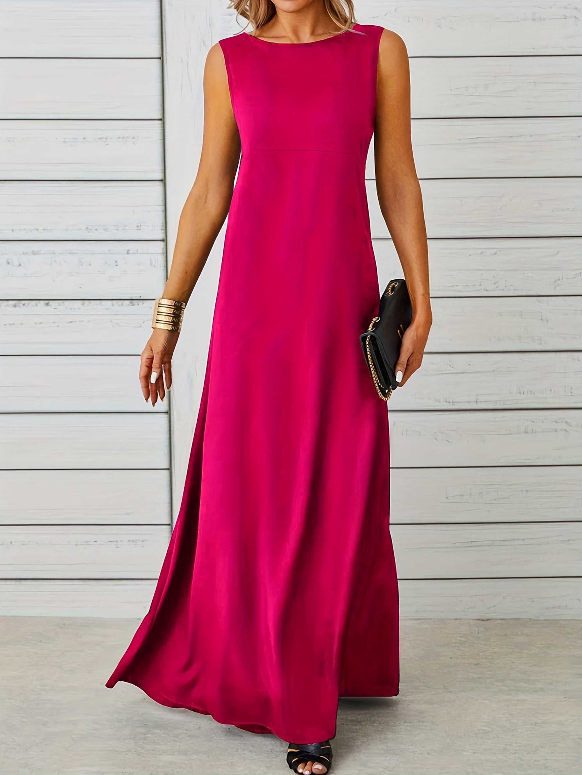 Voocci casual maxi tank dress in vibrant pink, perfect for summer outings and events