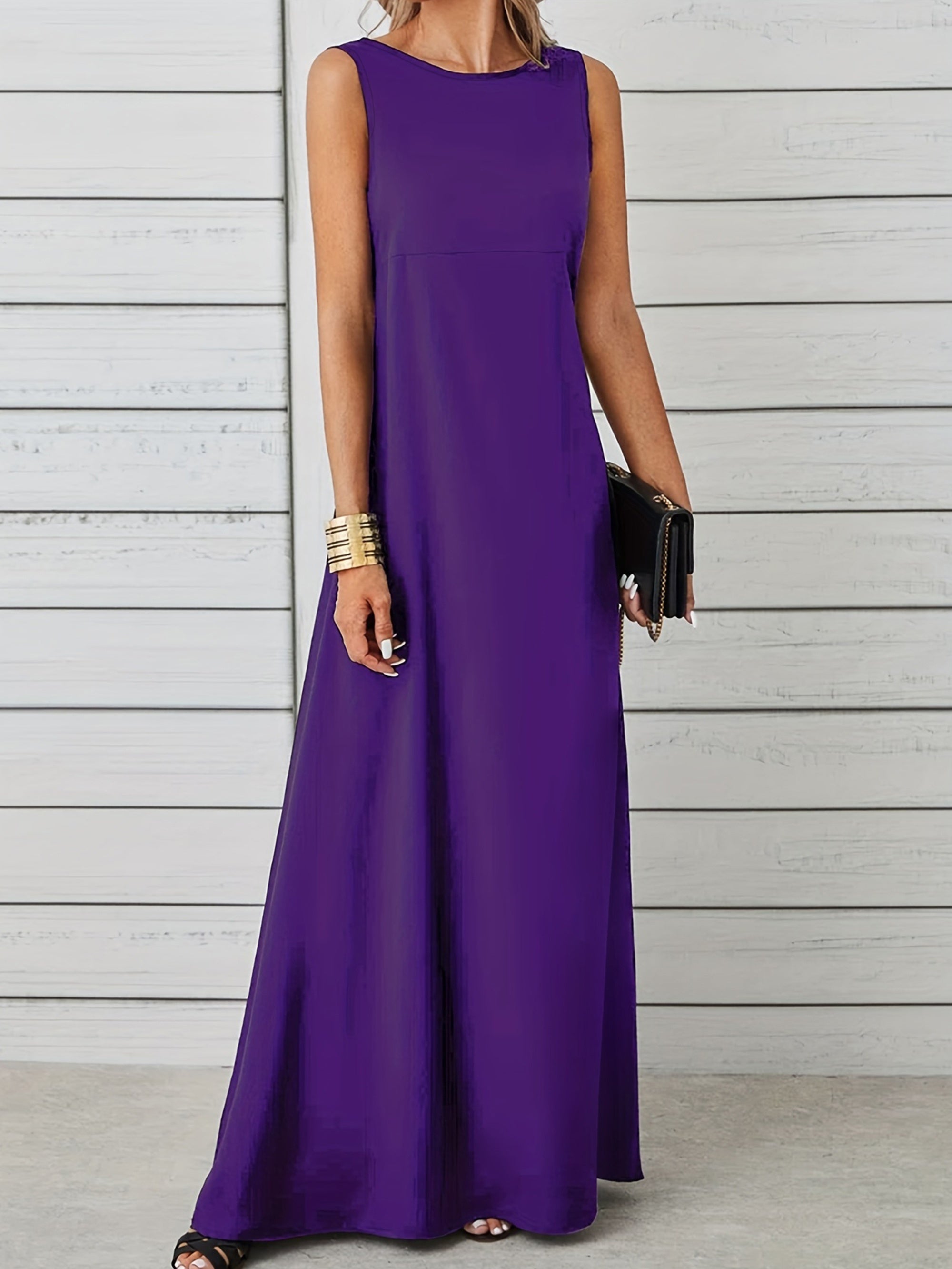 Voocci™ Purple Casual Maxi Tank Dress for a Comfortable Summer Look