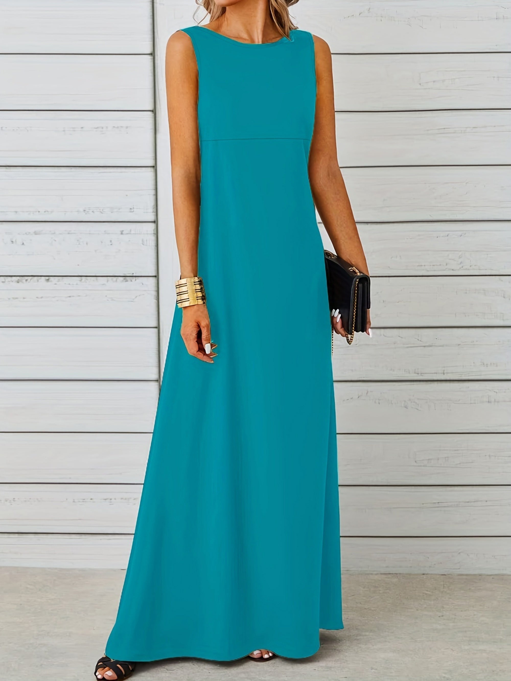 Voocci™ Casual Maxi Tank Dress in Teal with a Flowing Fit for Comfortable Summer Wear