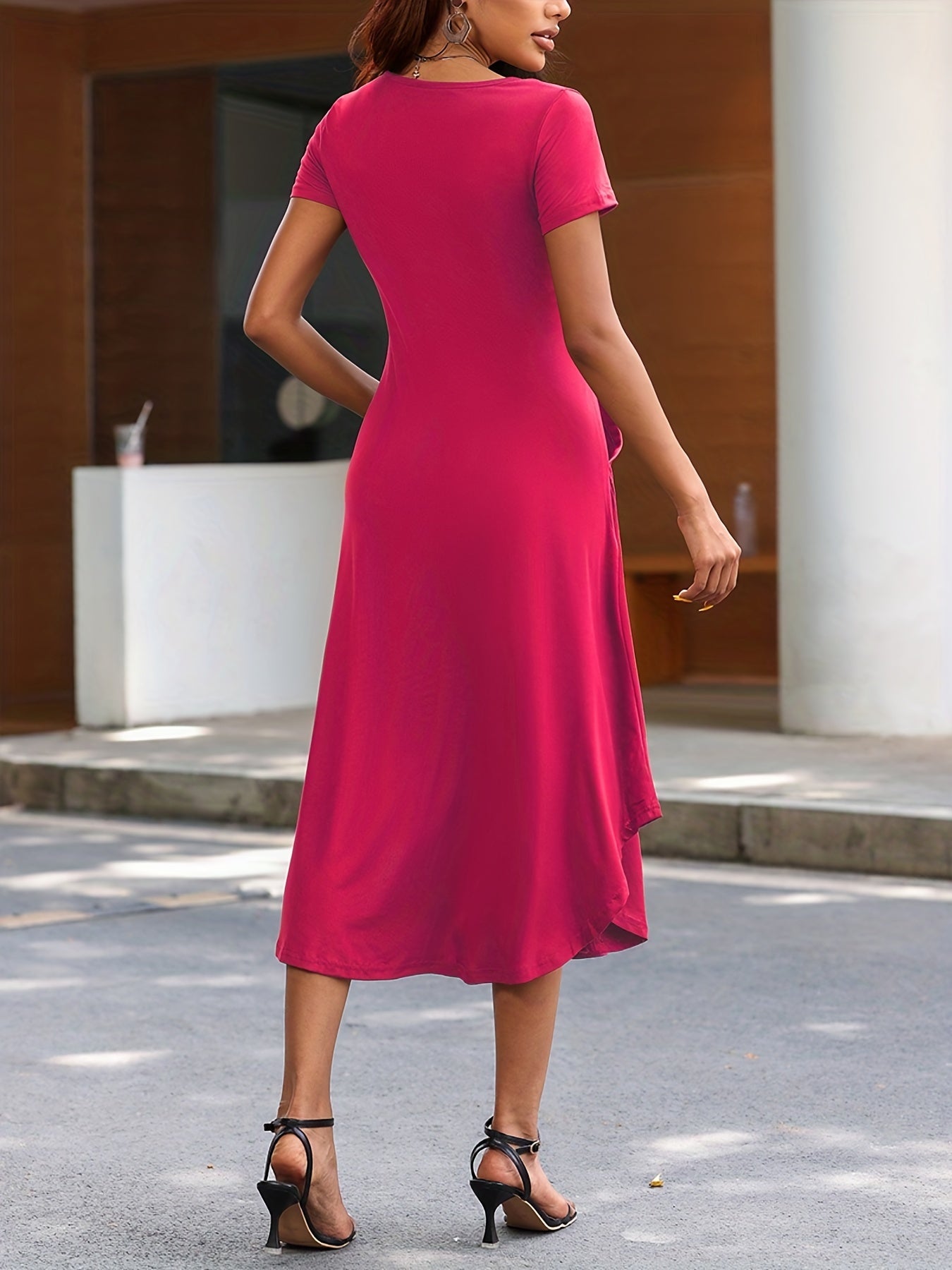 Voocci casual summer dress women in vibrant pink with a flattering fit and short sleeves