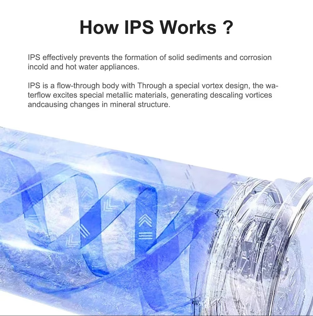Magazaw whole house water descaler showing flow-through design for effective sediment prevention