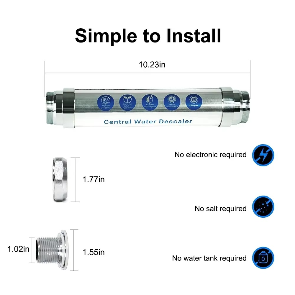 Magazaw whole house water descaler with stainless steel construction and user-friendly installation features