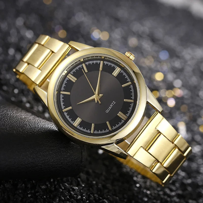 Voocci classic men's wristwatch in gold with black dial and metal band for timeless style