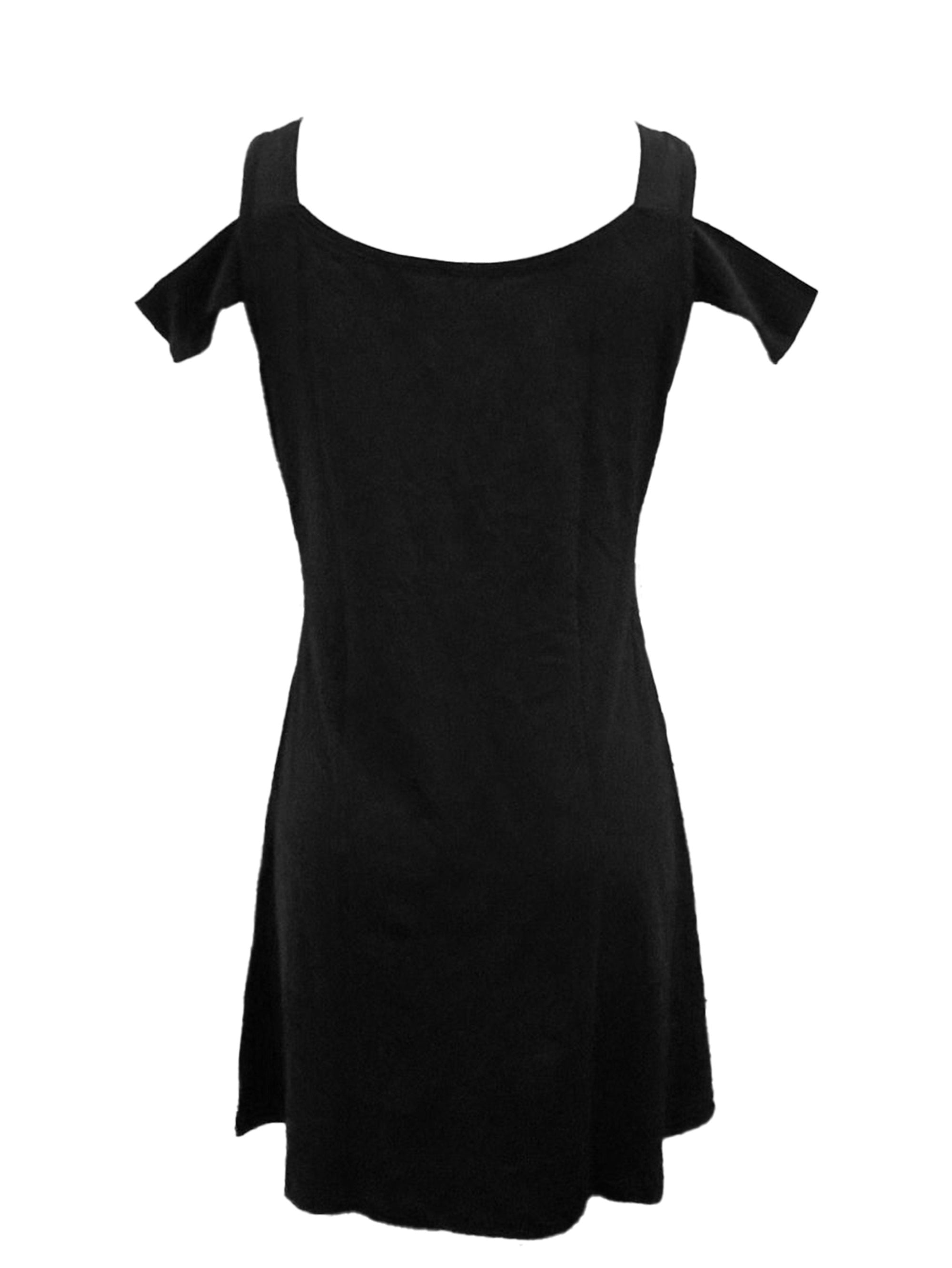 Voocci cold shoulder black dress with a flattering cut and stylish off-shoulder sleeves