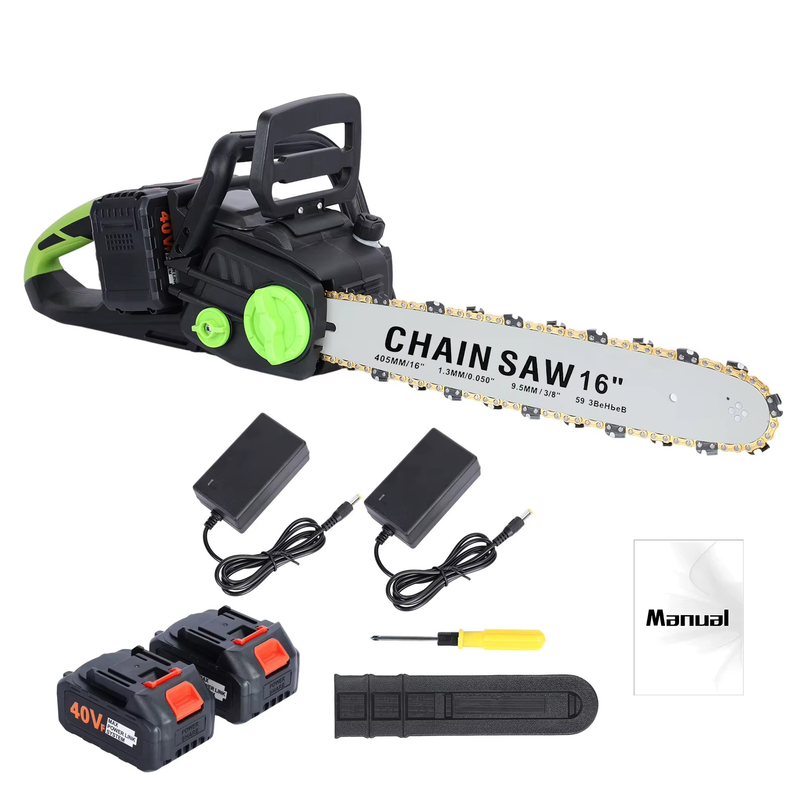 Magazaw cordless electric chainsaw with 16-inch blade and two batteries for efficient cutting