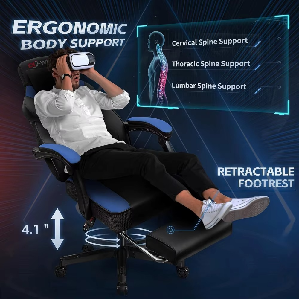 Magazaw ergonomic gaming chair with massage featuring lumbar support and retractable footrest