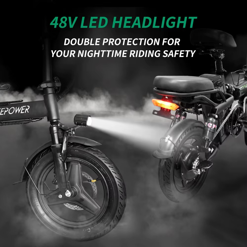 Magazaw foldable electric bike for adults featuring a 48V LED headlight for nighttime safety