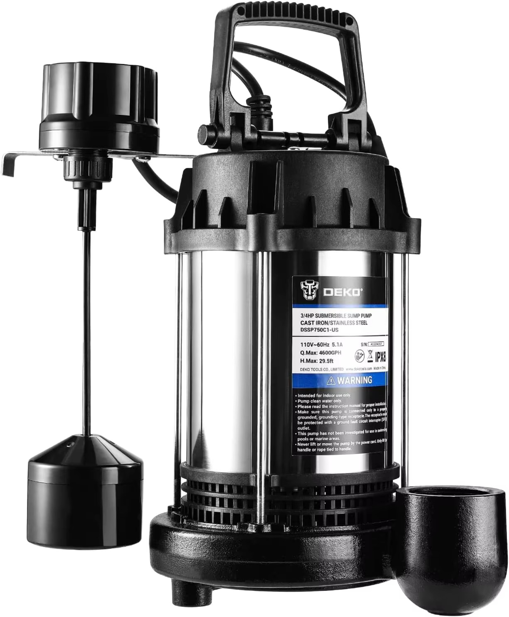 Magazaw submersible sump pump with a durable design and automatic float switch for effective water removal