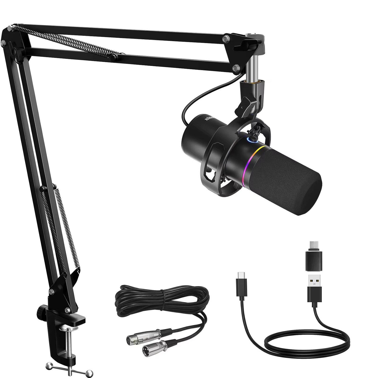Magazaw dynamic USB microphone kit with adjustable boom arm and audio cables for recording professionals