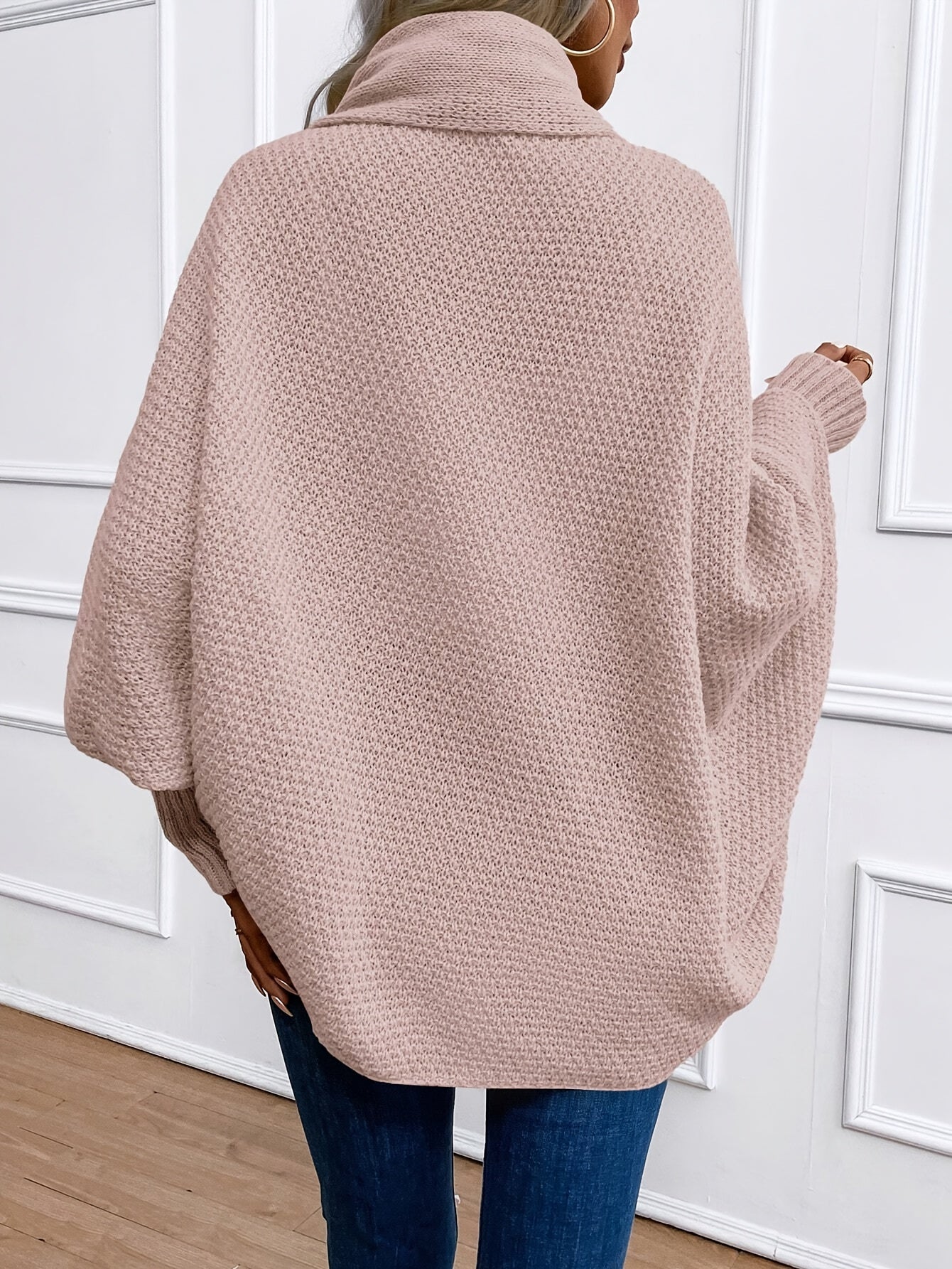 Voocci™ elegant batwing sleeve cardigan in soft pink for a cozy and stylish look