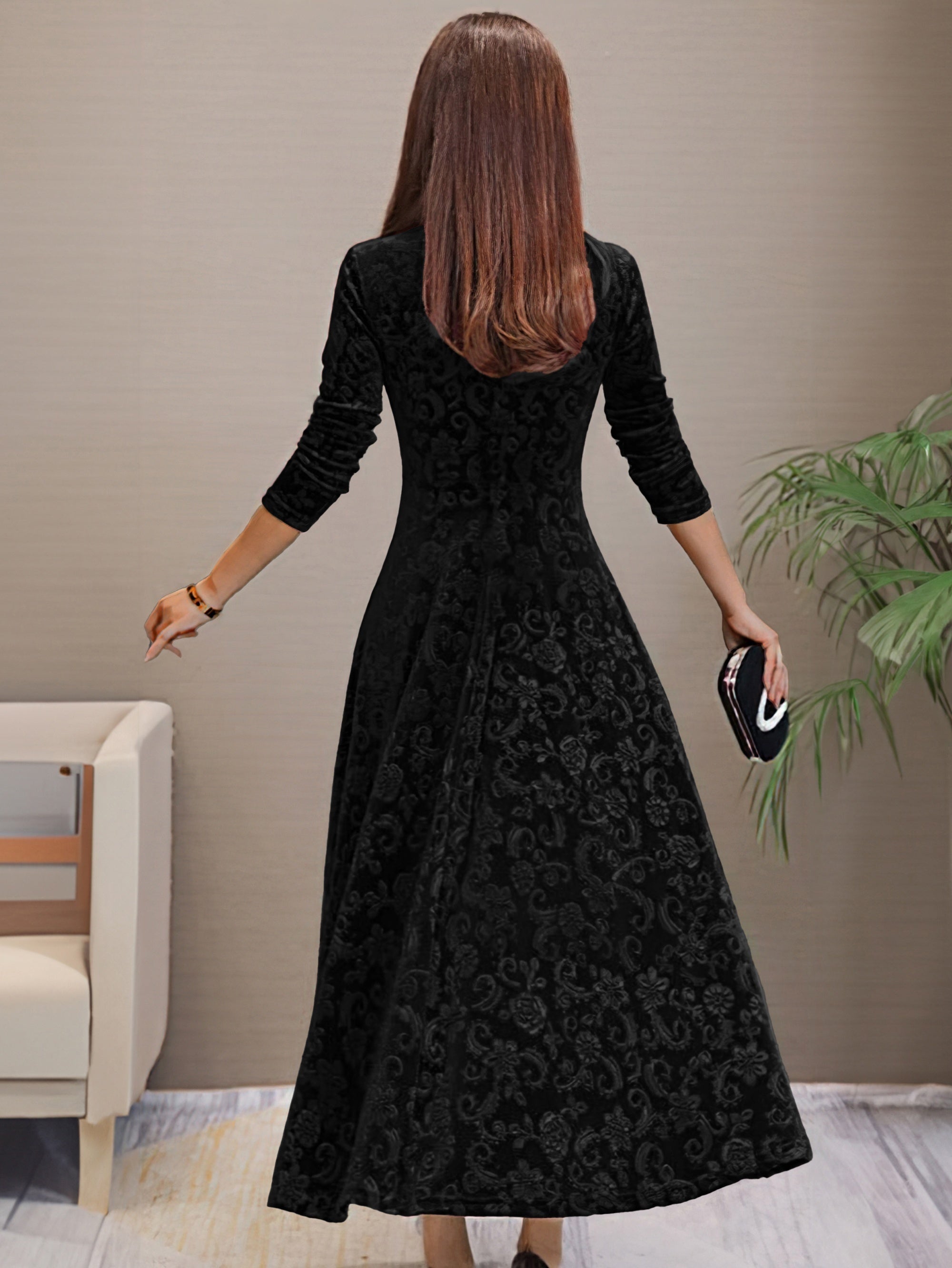 Voocci elegant long sleeve dress in black with a flattering silhouette, perfect for formal occasions