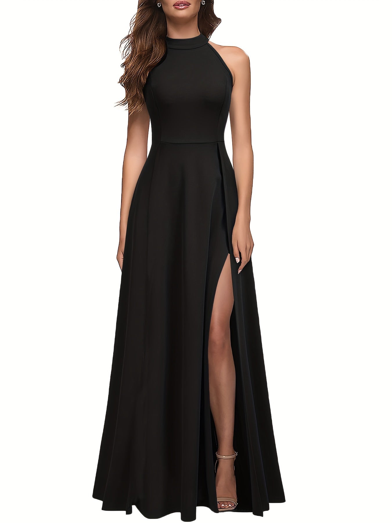 Voocci elegant split thigh maxi dress in black with a flattering silhouette and sophisticated design
