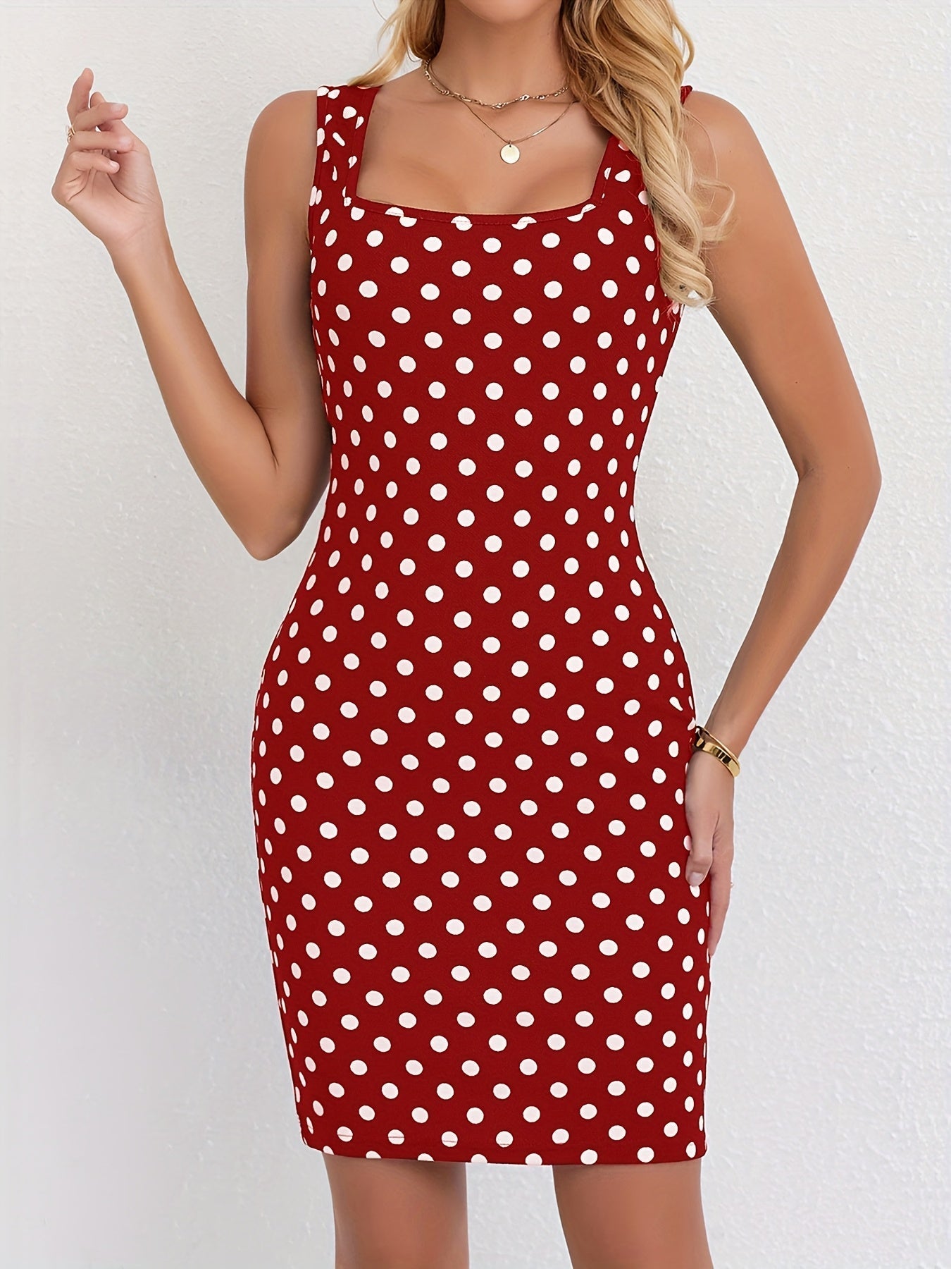 Voocci elegant women's summer dress in red with white polka dots, perfect for casual outings