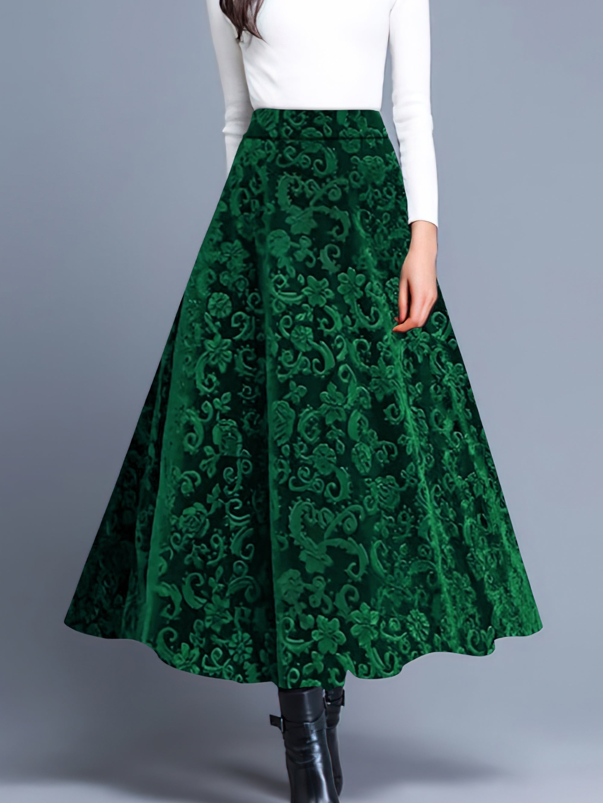 Voocci floral pattern high waist skirt in green, perfect for formal and casual occasions