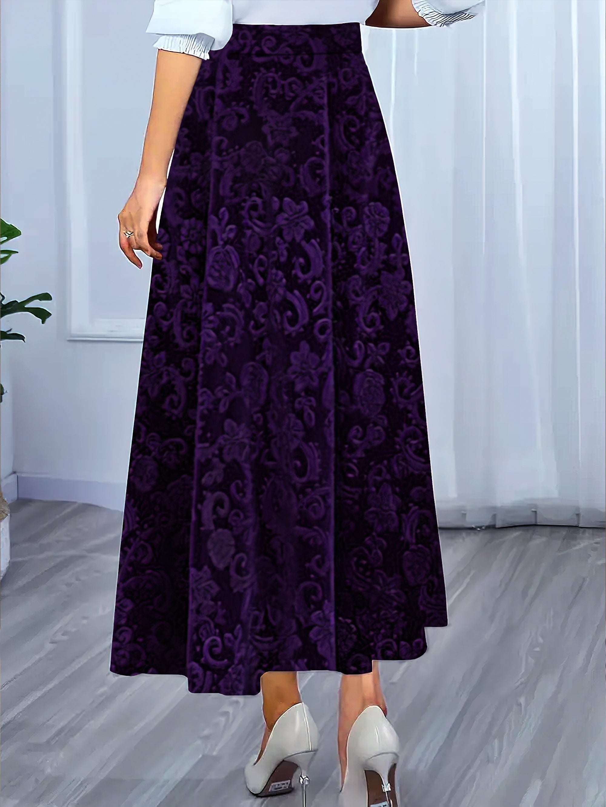 Voocci floral pattern high waist skirt in purple with elegant design for stylish outfits