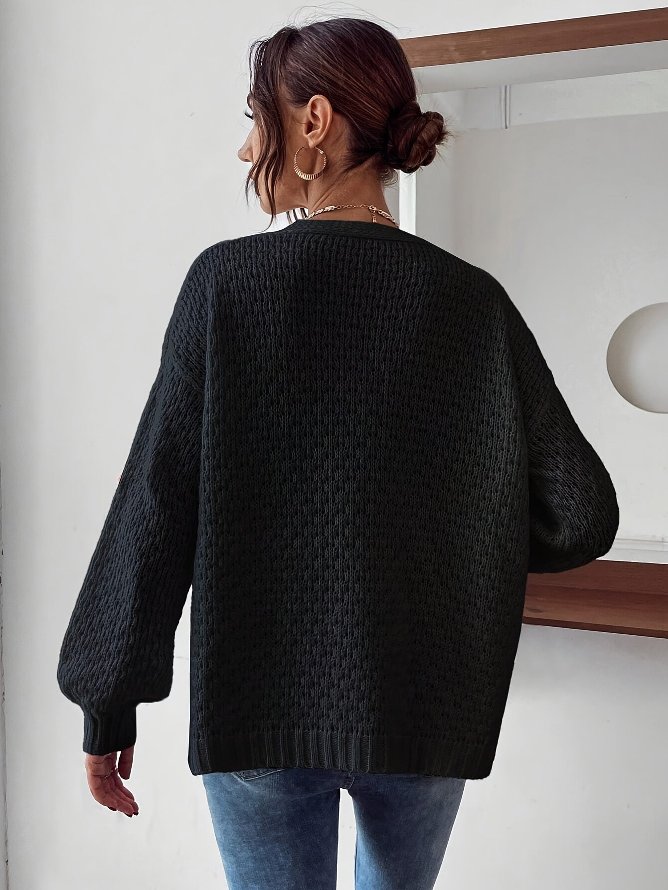 Voocci floral pattern women's cardigan in black with a loose fit and long sleeves