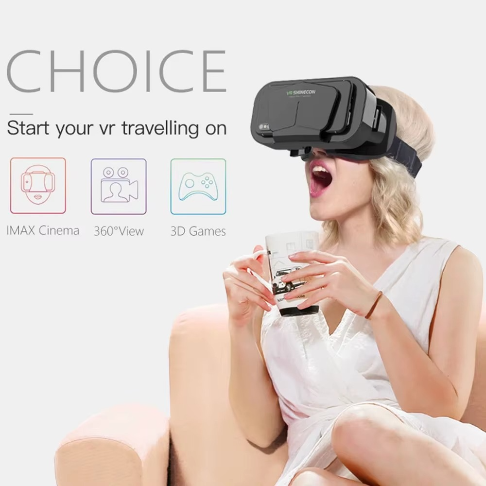Magazaw G10 VR Gaming Glasses on a woman enjoying immersive 3D games and IMAX cinema experiences