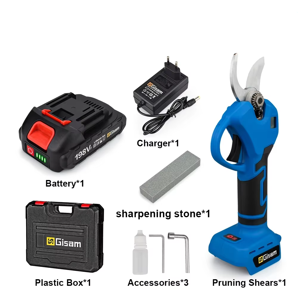 Magazaw digital electric pruning shears with battery, charger, accessories, and sharpening stone for efficient gardening