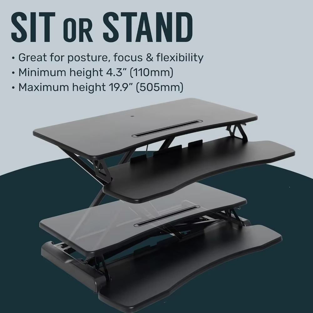 Magazaw height adjustable desk converter with sit or stand features for better posture and flexibility