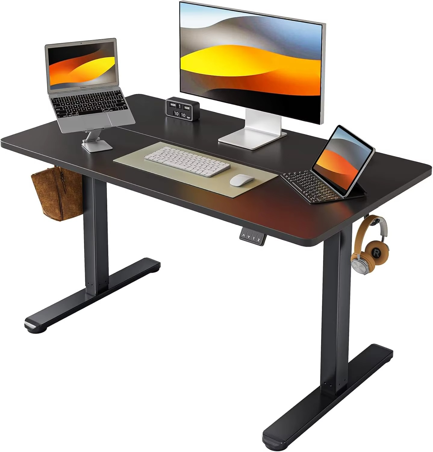 Magazaw height adjustable standing desk with dual monitors and ergonomic workspace features