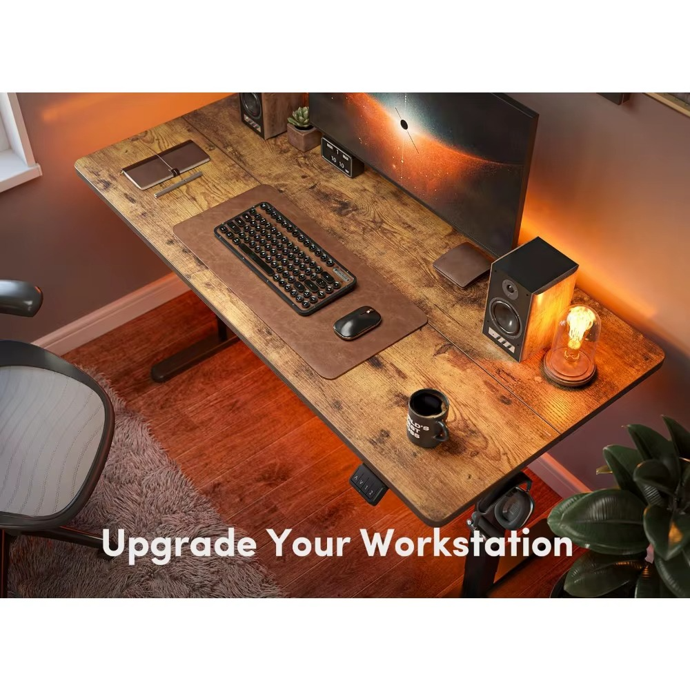 Magazaw height adjustable standing desk with wooden surface and ergonomic workspace setup
