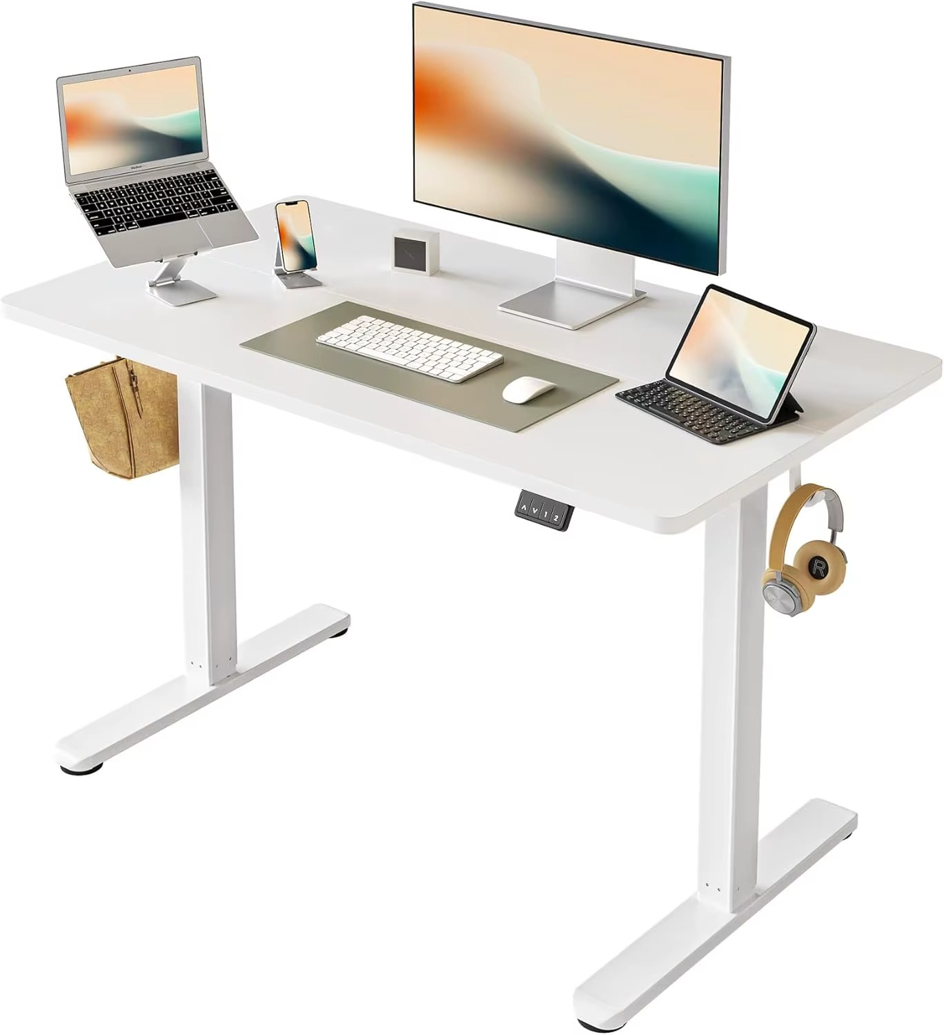 Magazaw height adjustable standing desk with dual monitors and ergonomic workspace setup