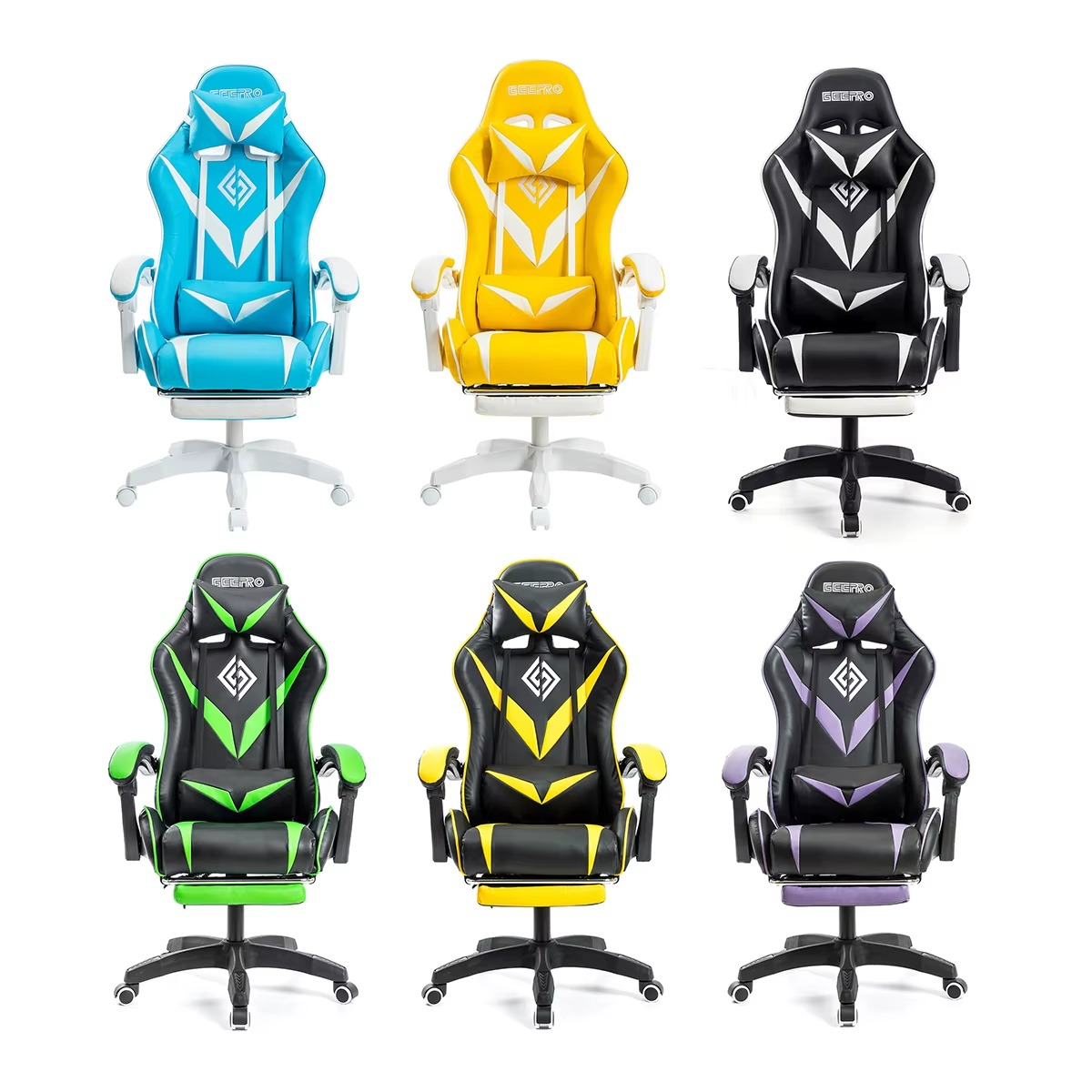 Colorful Magazaw kids gaming chair with footrest available in blue, yellow, green and black designs