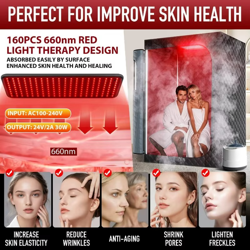 Magazaw 2-person infrared sauna featuring red light therapy for enhanced skin health and healing