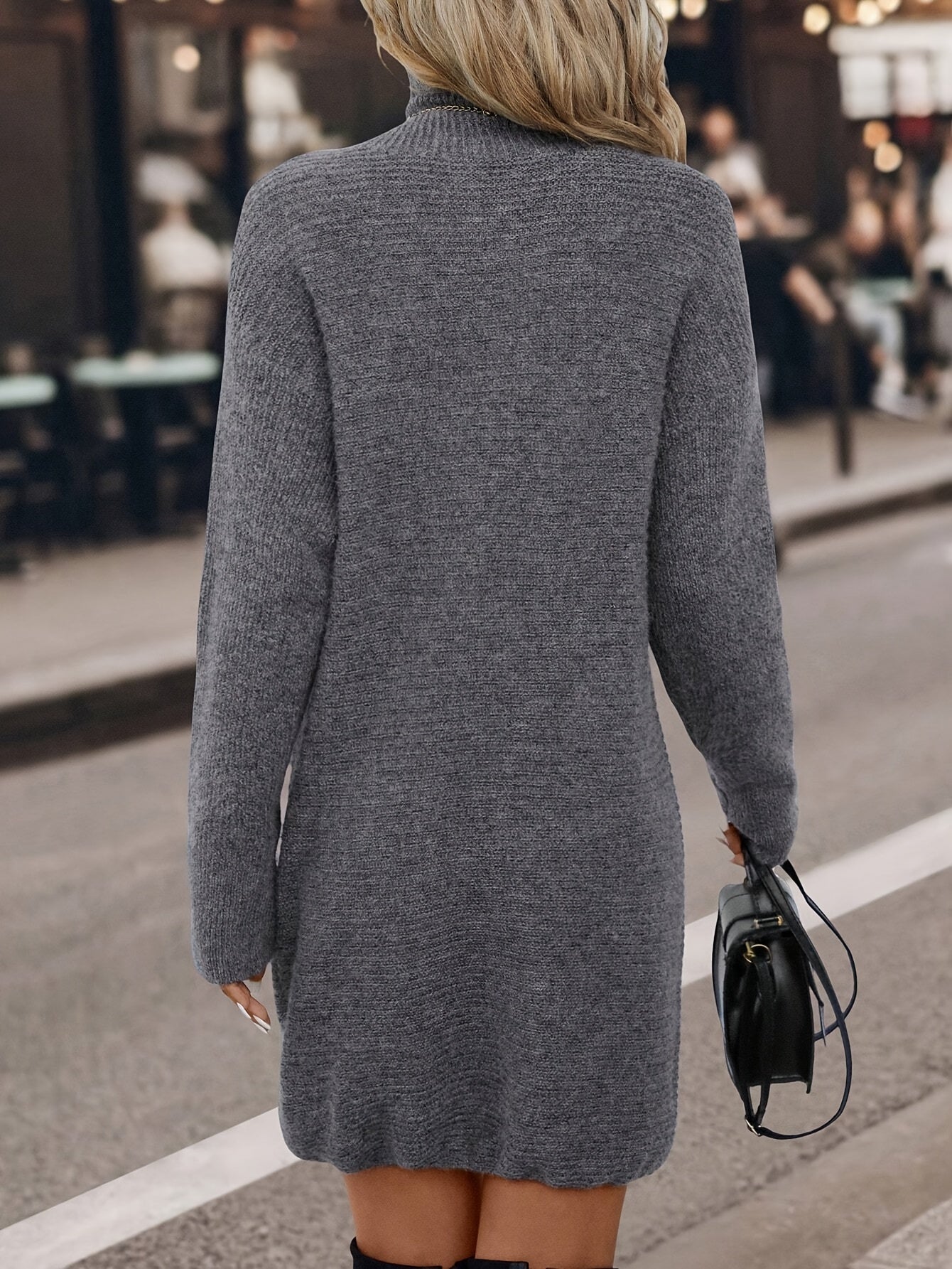 Voocci™ Knitted turtle neck sweater dress in gray, perfect for stylish fall and winter outings