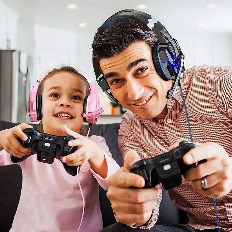 Magazaw G9000 gaming headphones in black and pink for immersive gaming experiences with family