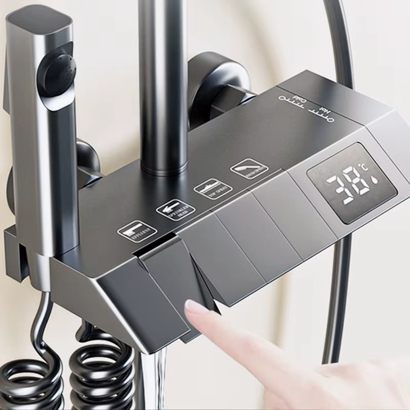 Magazaw LED rain shower set with digital temperature display and adjustable settings for a luxury shower experience