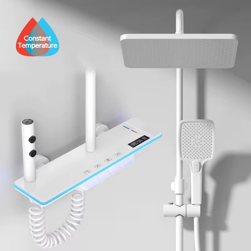 Magazaw luxury shower system with lights featuring a handheld shower and overhead rain shower head