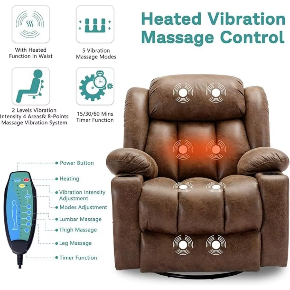 Magazaw™ massage swivel rocker recliner with heated function and adjustable vibration settings for relaxation