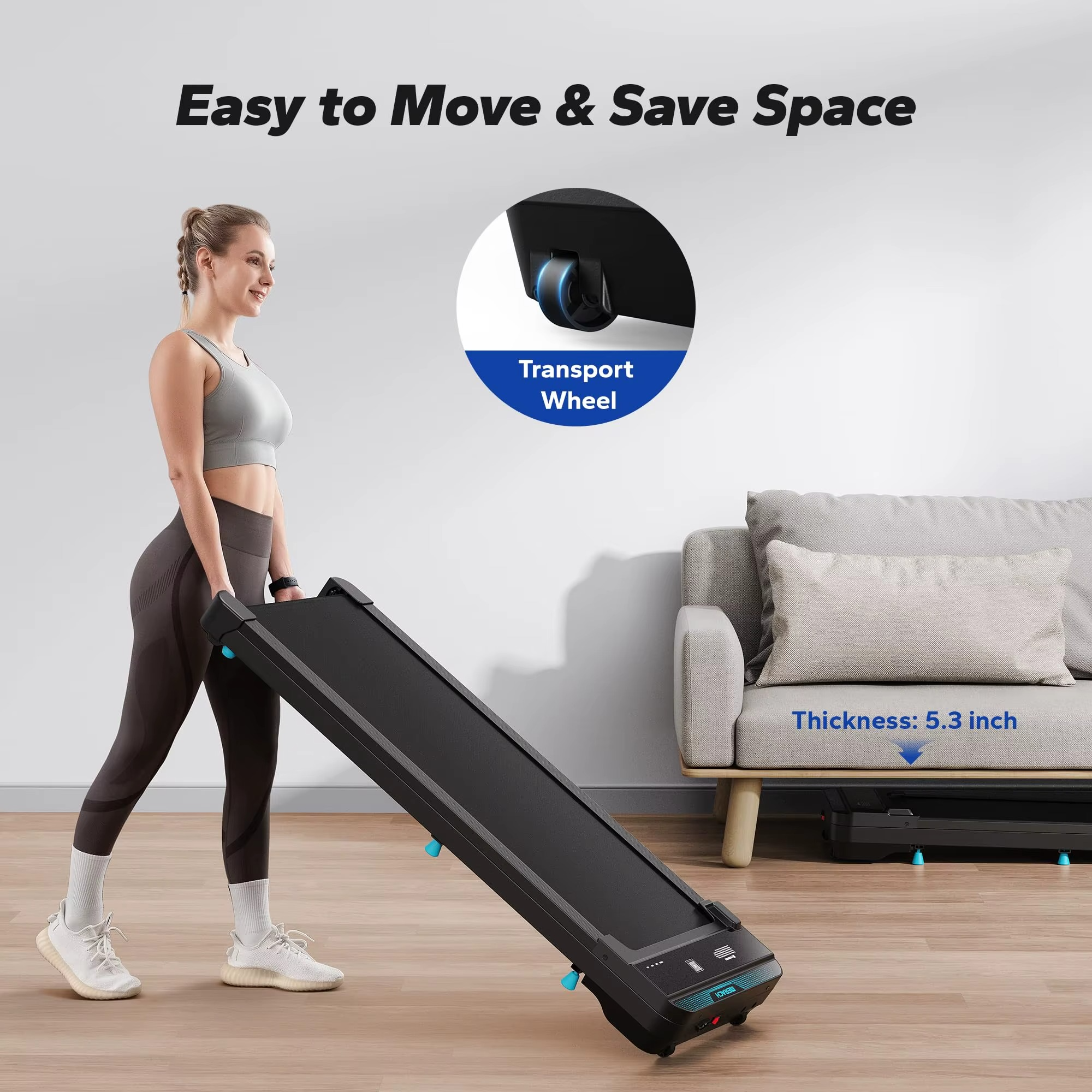 Magazaw 2-in-1 treadmill for home with transport wheel for easy movement and compact storage