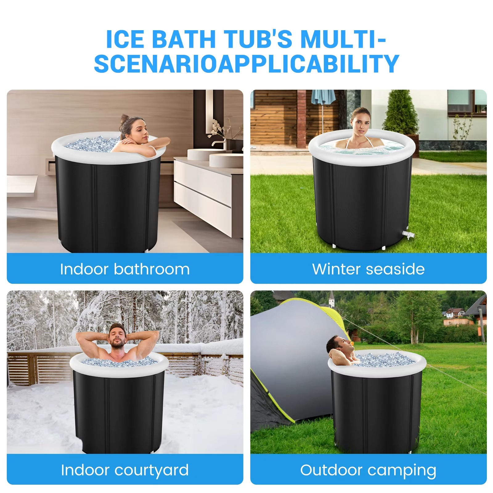 Versatile Magazaw™ portable ice bath for athletes in various settings like indoor, outdoor, and winter beach