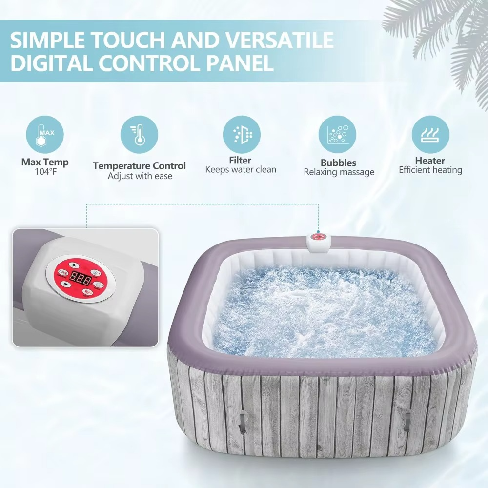 Portable inflatable hot tub with digital control panel for temperature and bubbles for ultimate relaxation
