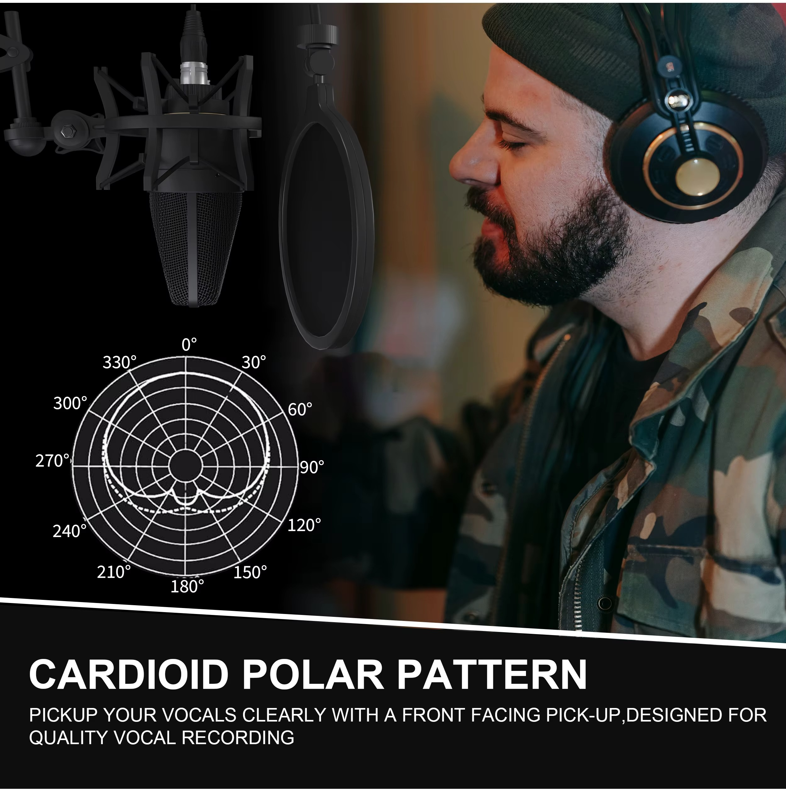 Magazaw professional studio condenser microphone with cardioid polar pattern for clear vocal recording