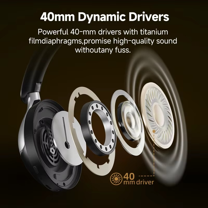 QCY H3 Pro ANC headphones featuring powerful 40mm dynamic drivers for high-quality sound